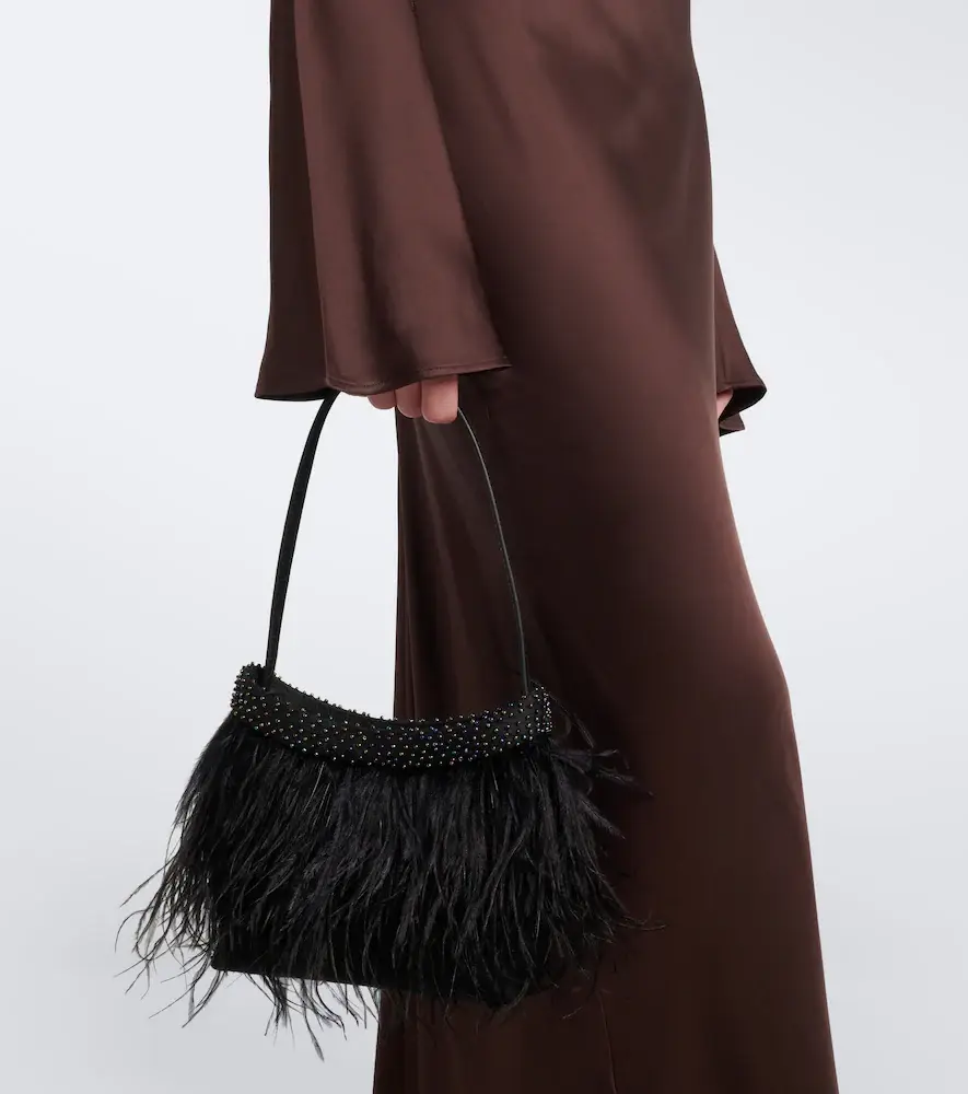 Staud Winslow feather-trimmed shoulder bag | Thumbnail 4 Staud Winslow feather-trimmed shoulder bag | Thumbnail 4