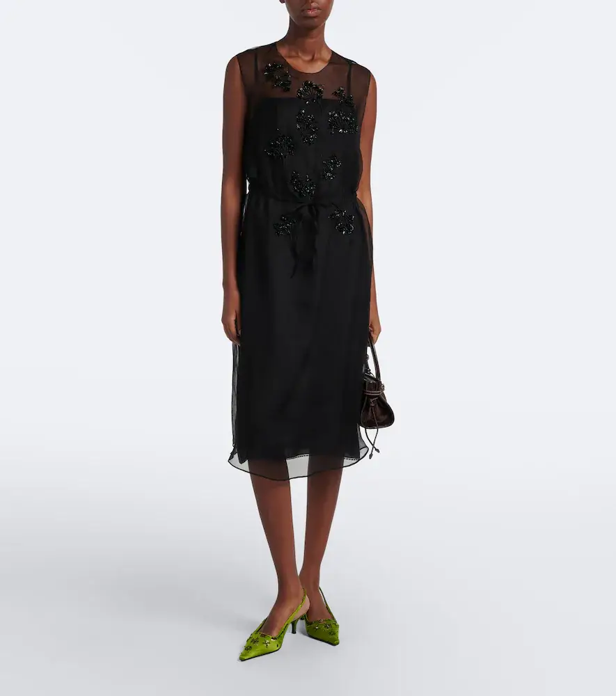 Prada Floral-appliqué silk midi dress | Thumbnail 2