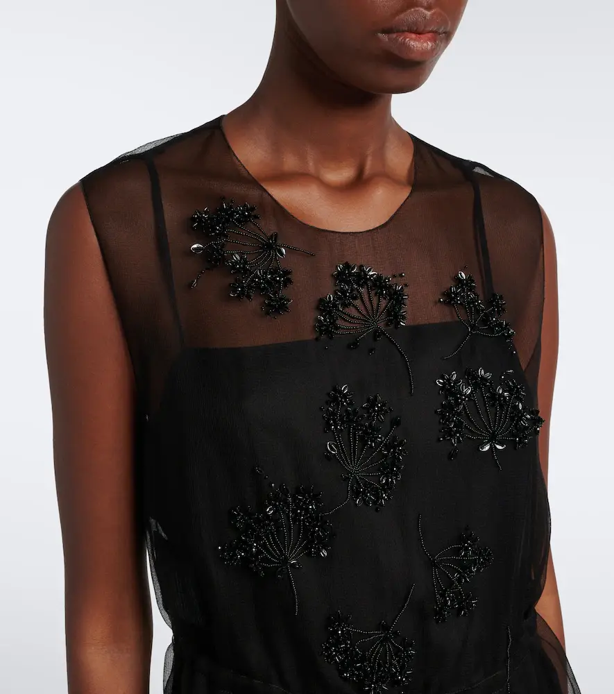 Prada Floral-appliqué silk midi dress | Thumbnail 4