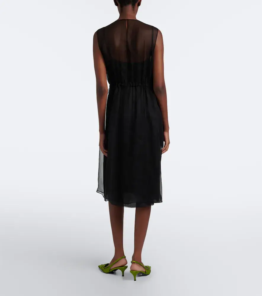 Prada Floral-appliqué silk midi dress | Thumbnail 5