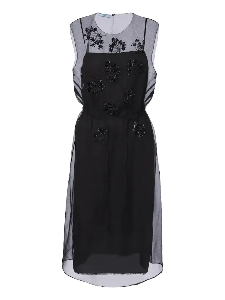 Floral-appliqué silk midi dress Floral-appliqué silk midi dress