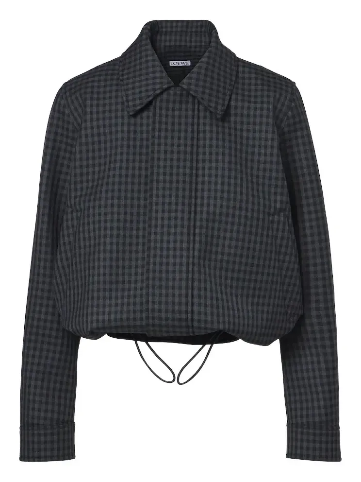 Gingham wool-blend blouson jacket