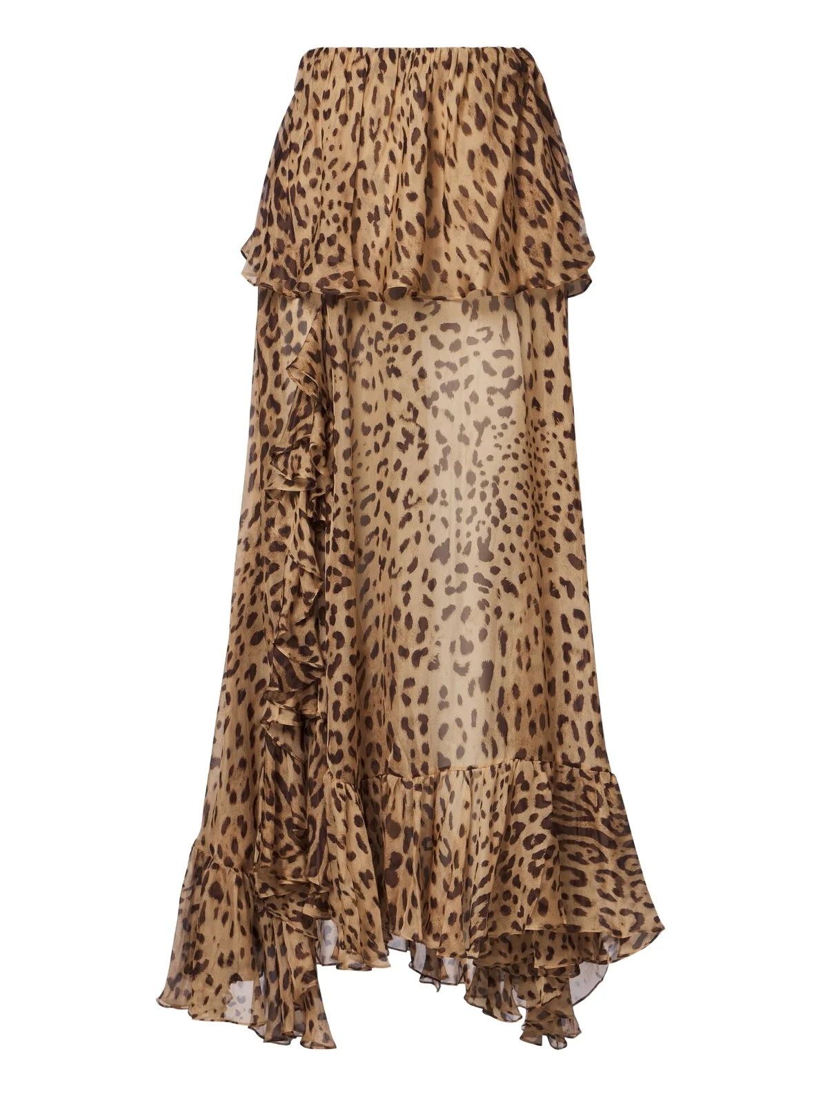 Leopard-print ruffed silk maxi skirt
