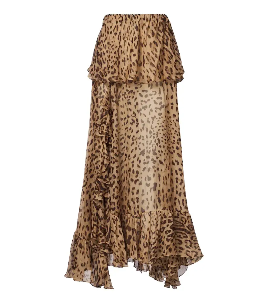 Xu Zhi Leopard-print ruffed silk maxi skirt