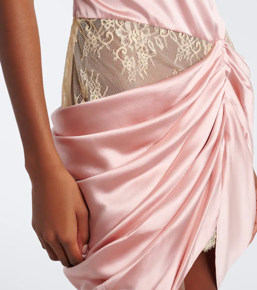 Xu Zhi Draped lace-trimmed silk satin minidress | Thumbnail 4