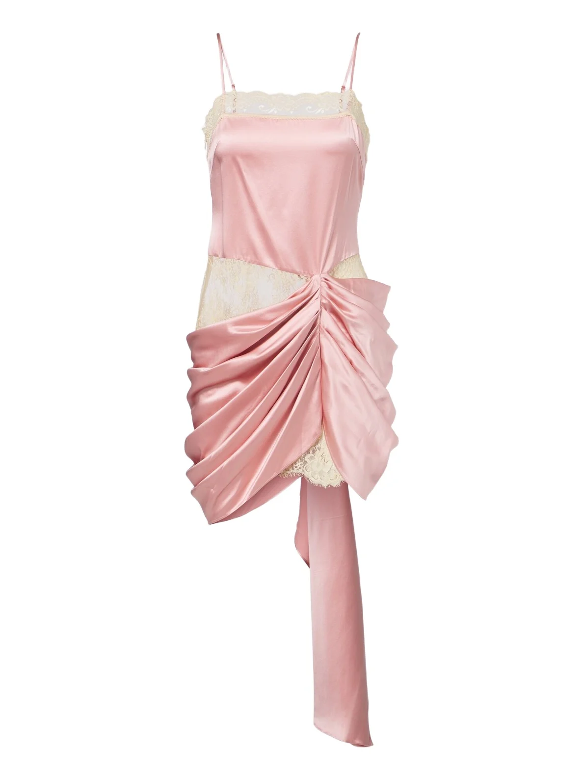 Draped lace-trimmed silk satin minidress Draped lace-trimmed silk satin minidress
