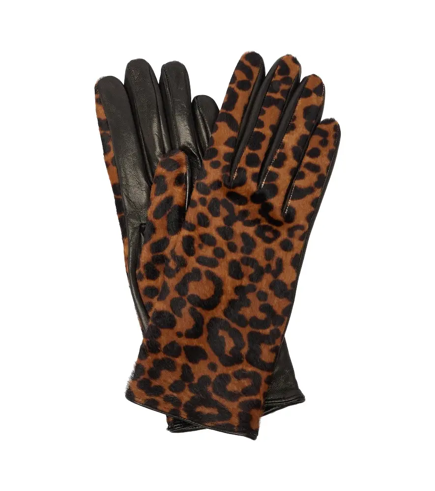 Nour Hammour Leopard-print calf hair and leather gloves