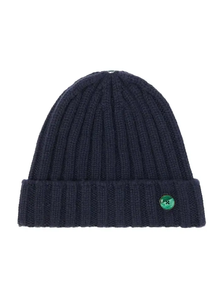 Ribbed-knit cashmere beanie with malachite