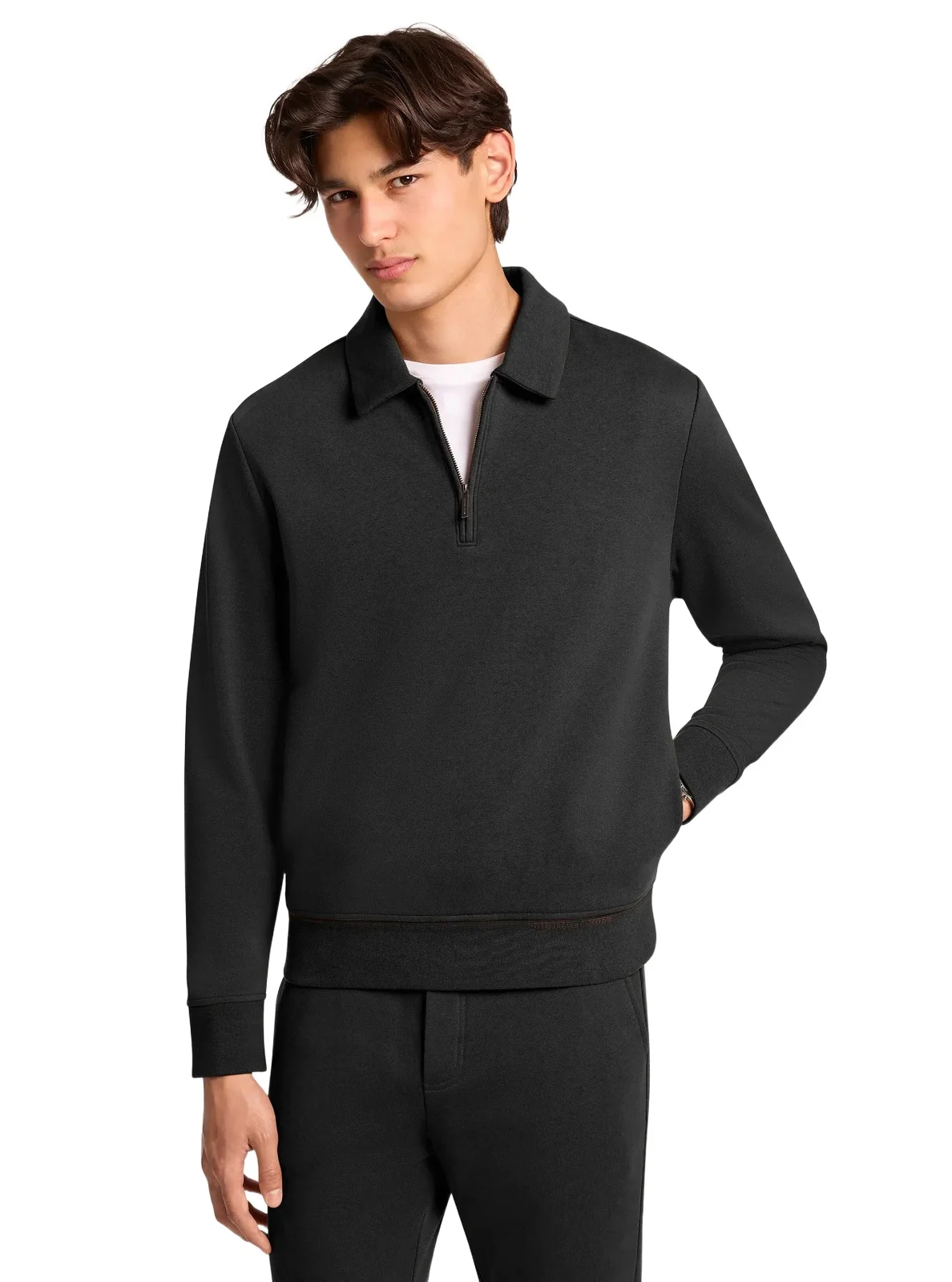 Michael Kors Collection Terry Cotton Blend Polo Sweater in Black
