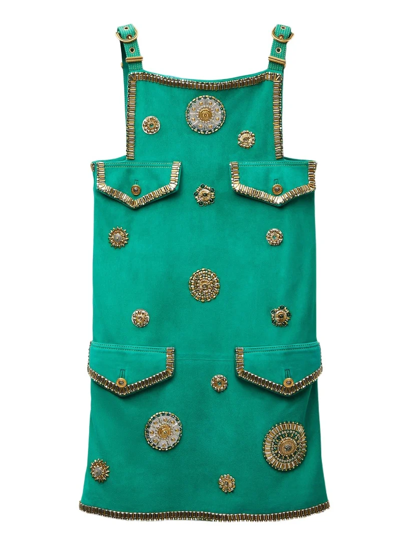 Embroidered Suede Mini Dress