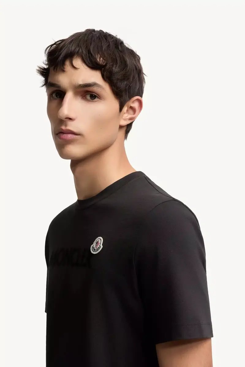 Moncler Flocked Logo Cotton T-shirt | Thumbnail 4 Moncler Flocked Logo Cotton T-shirt | Thumbnail 4
