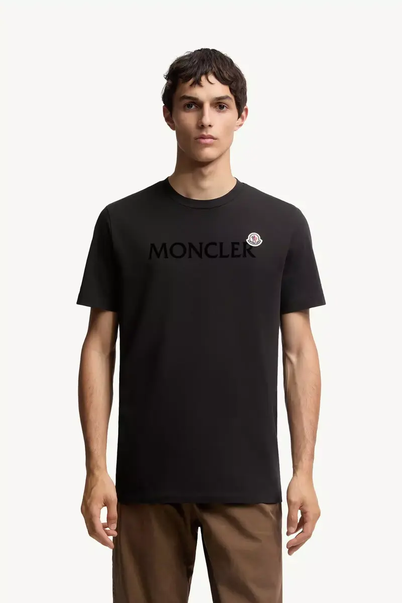 Moncler Flocked Logo Cotton T-shirt | Thumbnail 5 Moncler Flocked Logo Cotton T-shirt | Thumbnail 5