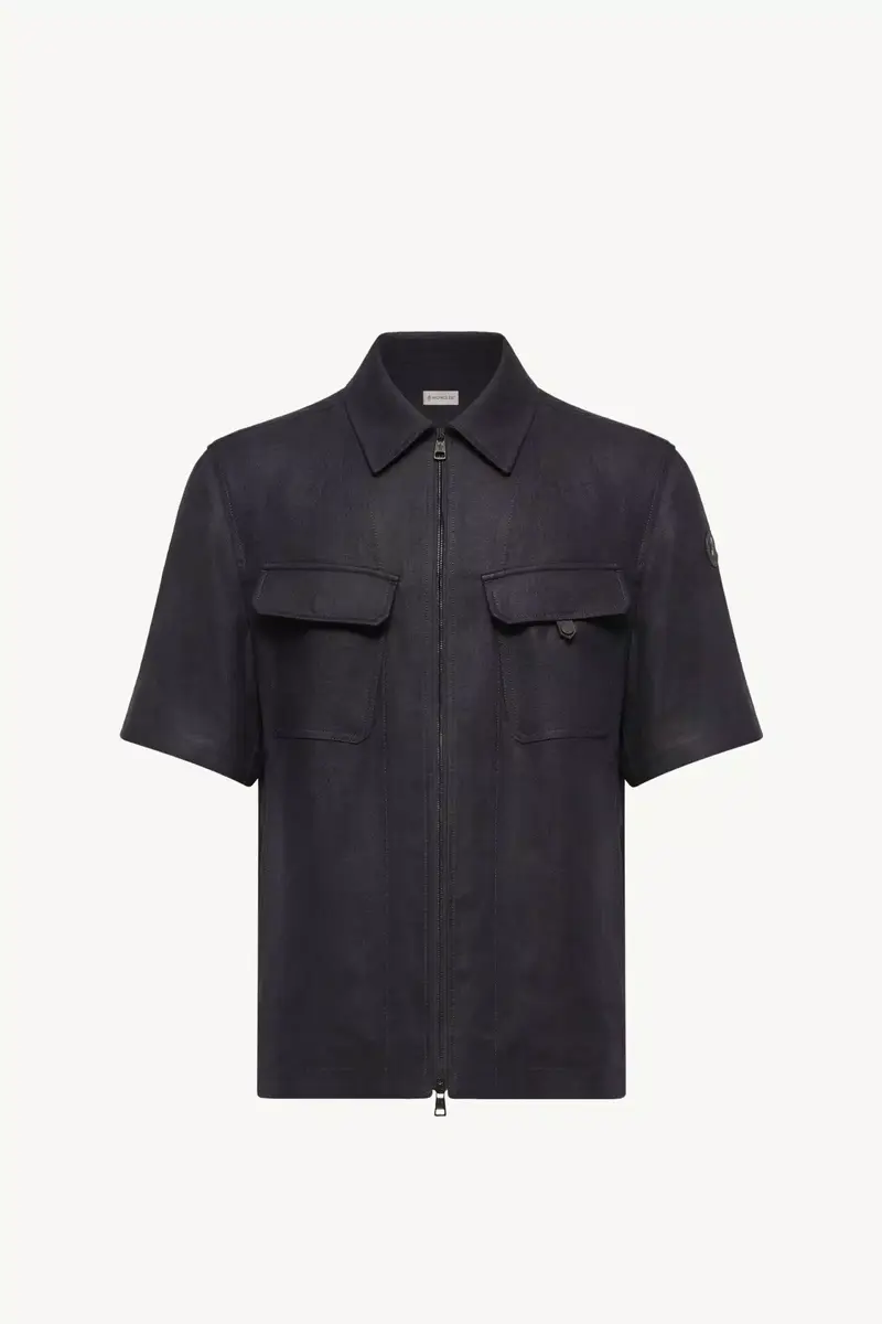 Moncler Linen Twill Short Sleeve Zip-up Shirt | Thumbnail 2