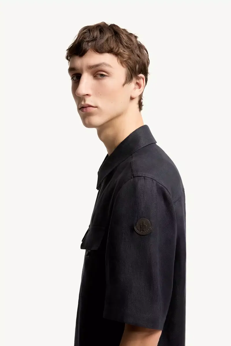 Moncler Linen Twill Short Sleeve Zip-up Shirt | Thumbnail 4