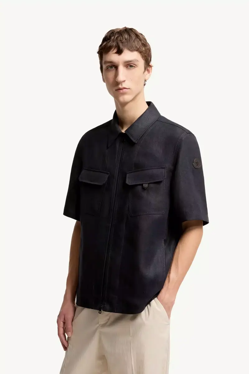 Moncler Linen Twill Short Sleeve Zip-up Shirt | Thumbnail 5