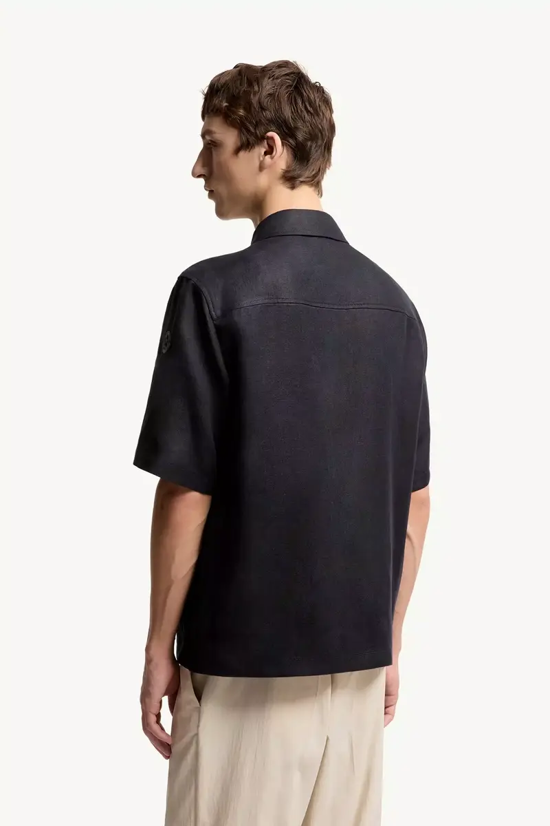 Moncler Linen Twill Short Sleeve Zip-up Shirt | Thumbnail 6