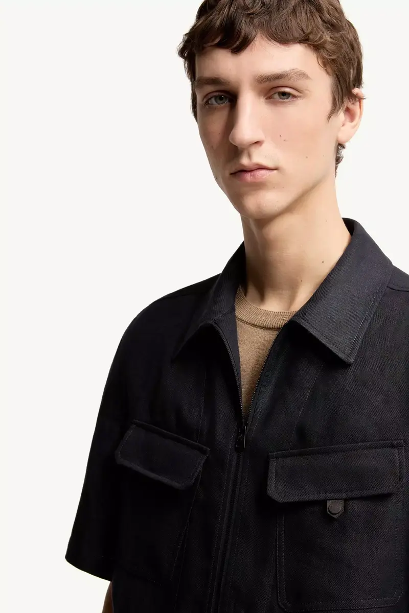 Moncler Linen Twill Short Sleeve Zip-up Shirt | Thumbnail 7