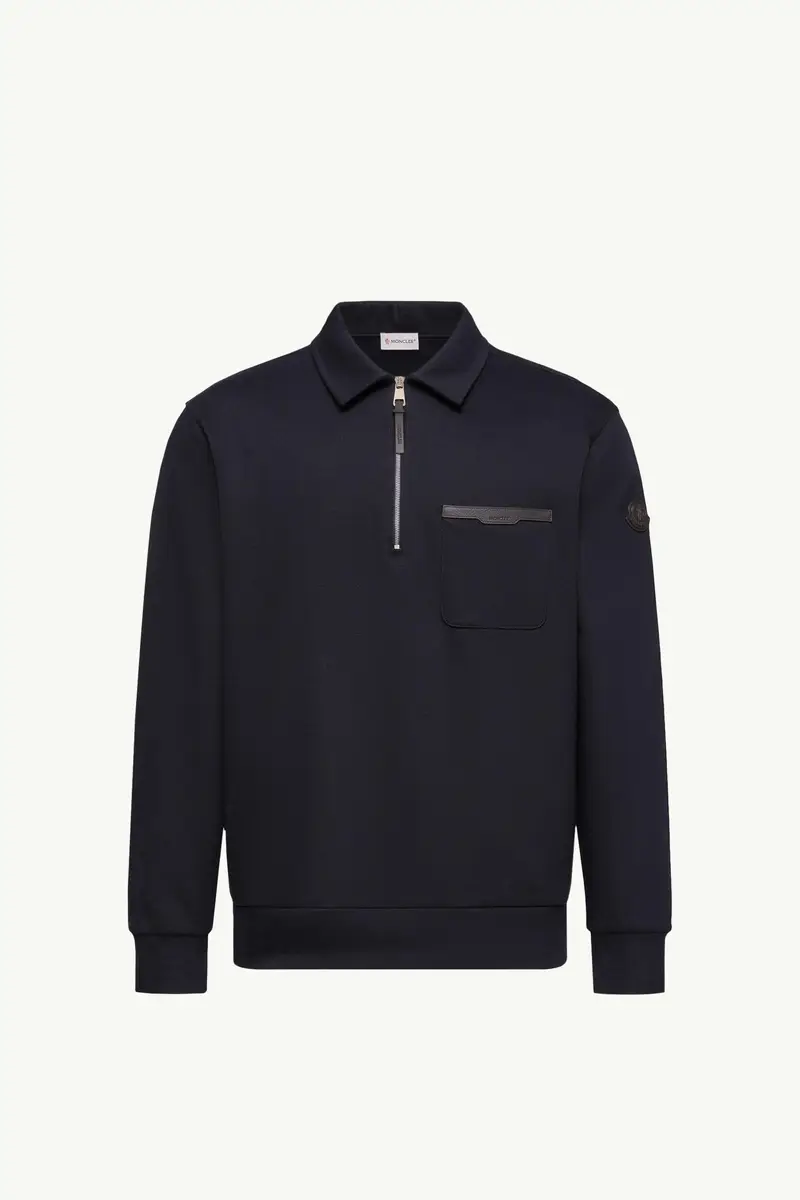 Moncler Leather Logo Cotton Blend Half-zipper Sweatshirt | Thumbnail 2