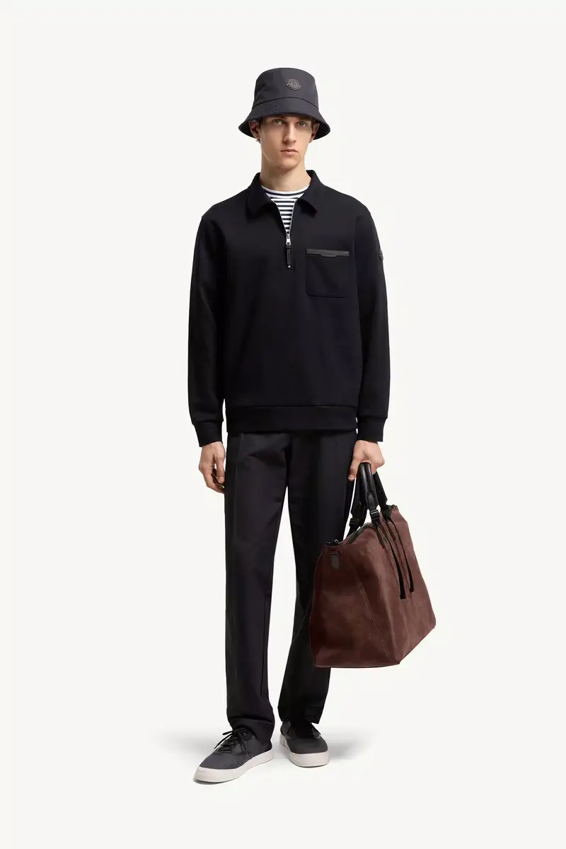 Moncler Leather Logo Cotton Blend Half-zipper Sweatshirt | Thumbnail 3