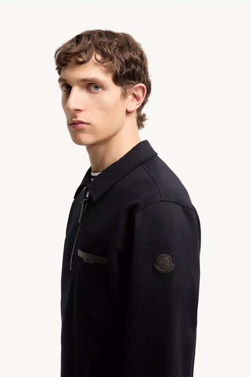 Moncler Leather Logo Cotton Blend Half-zipper Sweatshirt | Thumbnail 4