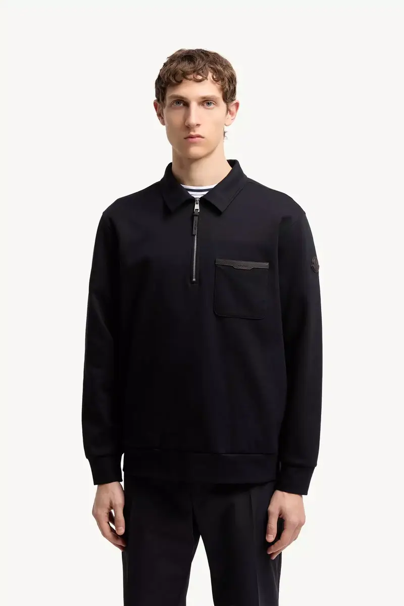 Moncler Leather Logo Cotton Blend Half-zipper Sweatshirt | Thumbnail 5