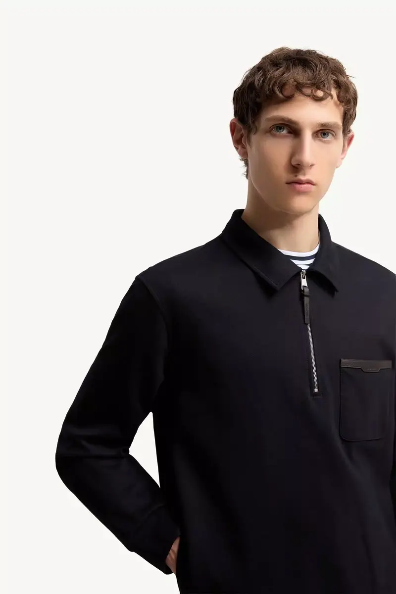 Moncler Leather Logo Cotton Blend Half-zipper Sweatshirt | Thumbnail 7