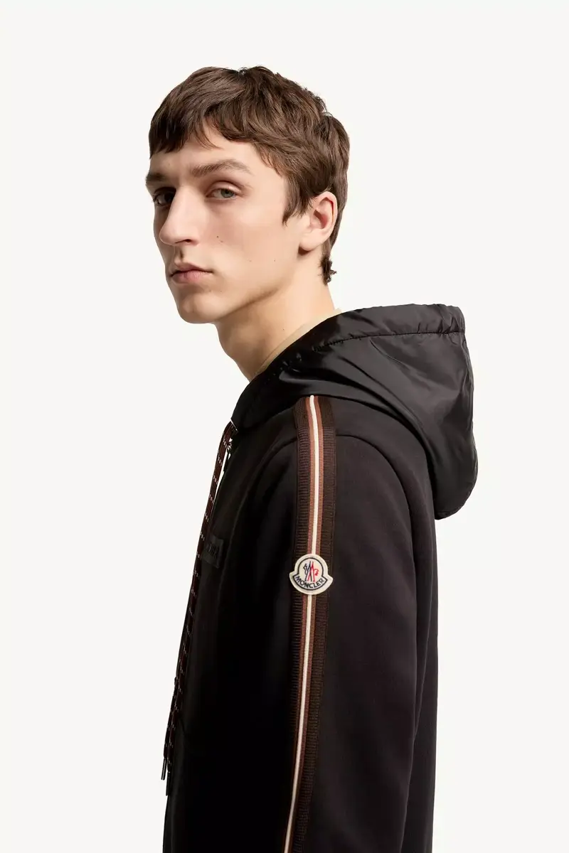 Moncler Striped Logo Cotton Hoodie | Thumbnail 4