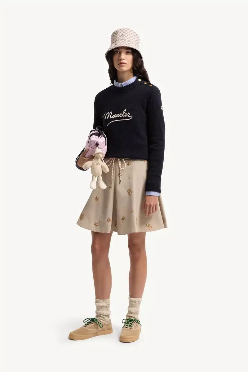 Moncler Embroidered Logo Cotton Blend Sweater | Thumbnail 3 Moncler Embroidered Logo Cotton Blend Sweater | Thumbnail 3