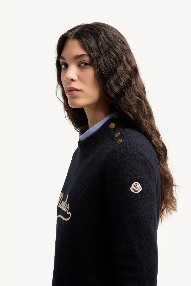Moncler Embroidered Logo Cotton Blend Sweater | Thumbnail 4 Moncler Embroidered Logo Cotton Blend Sweater | Thumbnail 4