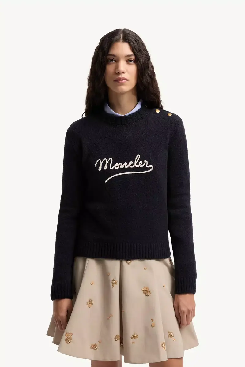 Moncler Embroidered Logo Cotton Blend Sweater | Thumbnail 5 Moncler Embroidered Logo Cotton Blend Sweater | Thumbnail 5