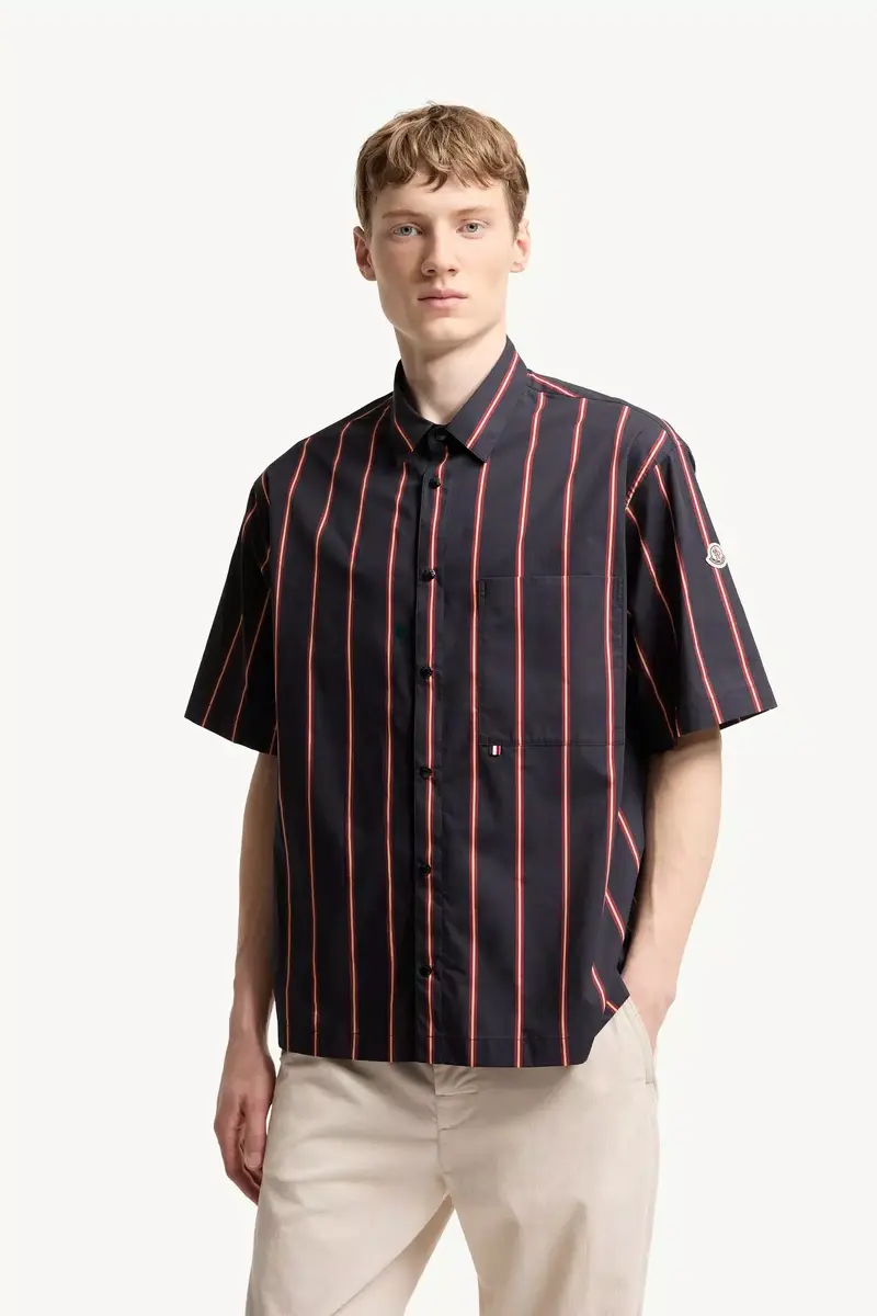 Moncler Striped Cotton Short Sleeve Shirt | Thumbnail 5 Moncler Striped Cotton Short Sleeve Shirt | Thumbnail 5