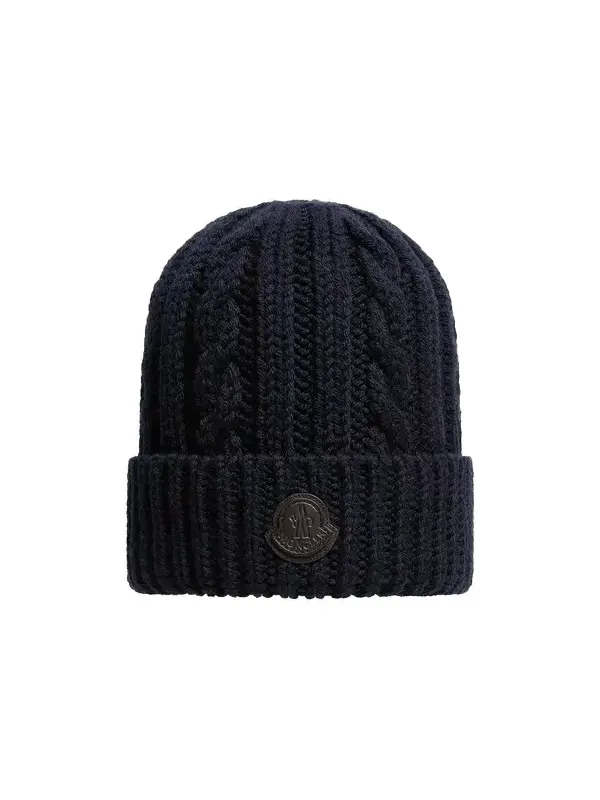 Leather Logo Wool Beanie