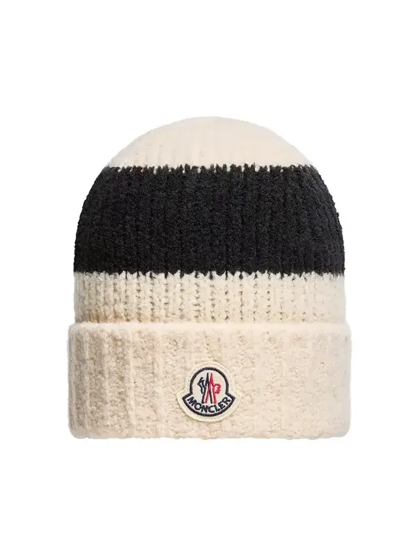 Striped Wool Blend Bouclé Knit Beanie