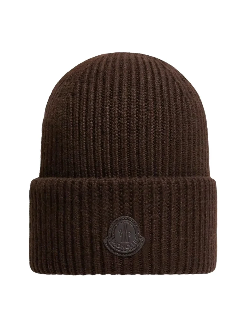 Moncler Leather Logo Cashmere Beanie