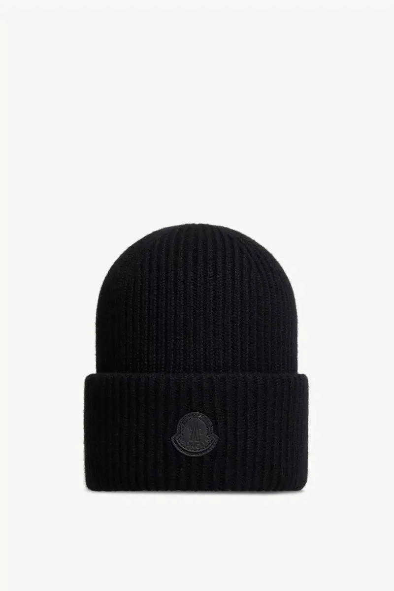 Moncler Leather Logo Cashmere Beanie | Thumbnail 2 Moncler Leather Logo Cashmere Beanie | Thumbnail 2