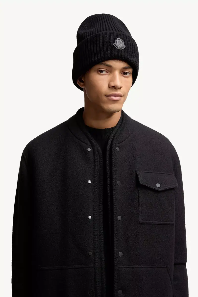 Moncler Leather Logo Cashmere Beanie | Thumbnail 3 Moncler Leather Logo Cashmere Beanie | Thumbnail 3