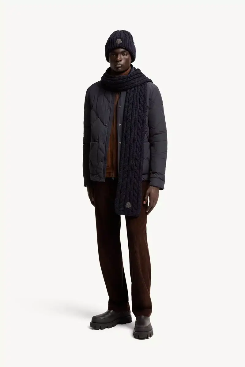Moncler Leather Logo Wool Scarf | Thumbnail 3