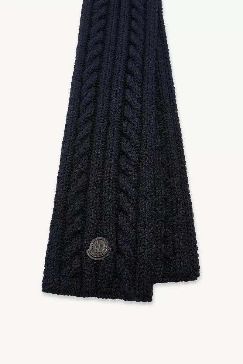 Moncler Leather Logo Wool Scarf | Thumbnail 4