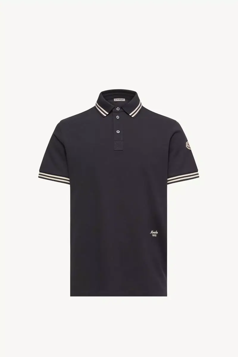 Moncler Striped Trim Cotton Piquet Polo Shirt | Thumbnail 2 Moncler Striped Trim Cotton Piquet Polo Shirt | Thumbnail 2