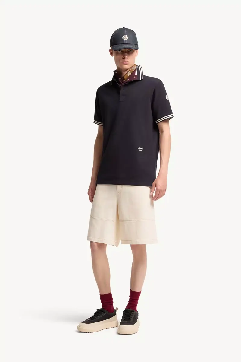 Moncler Striped Trim Cotton Piquet Polo Shirt | Thumbnail 3 Moncler Striped Trim Cotton Piquet Polo Shirt | Thumbnail 3