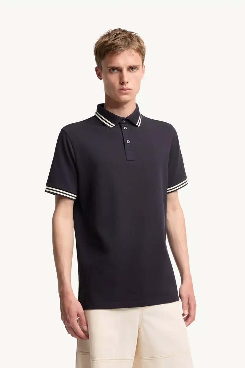 Moncler Striped Trim Cotton Piquet Polo Shirt | Thumbnail 5 Moncler Striped Trim Cotton Piquet Polo Shirt | Thumbnail 5