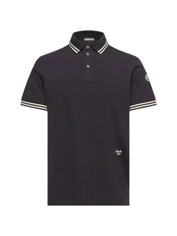 Striped Trim Cotton Piquet Polo Shirt