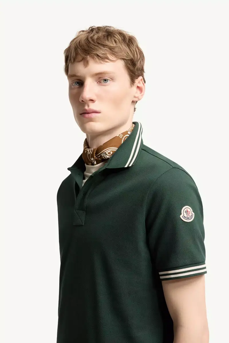 Moncler Striped Trim Cotton Piquet Polo Shirt | Thumbnail 4 Moncler Striped Trim Cotton Piquet Polo Shirt | Thumbnail 4