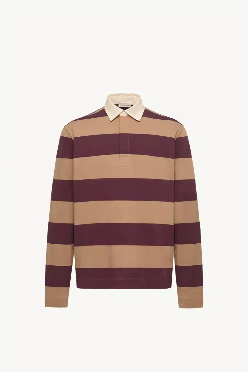 Moncler Striped Cotton Long Sleeve Polo Shirt | Thumbnail 2 Moncler Striped Cotton Long Sleeve Polo Shirt | Thumbnail 2