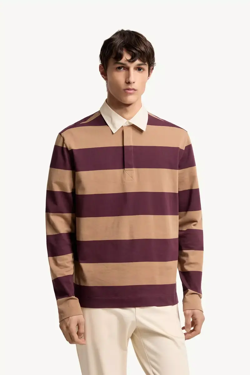 Moncler Striped Cotton Long Sleeve Polo Shirt | Thumbnail 5 Moncler Striped Cotton Long Sleeve Polo Shirt | Thumbnail 5