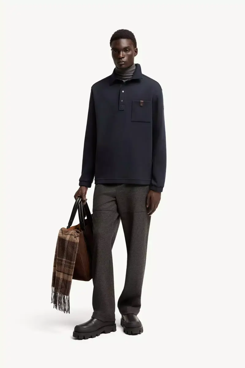 Moncler Cotton Long Sleeve Polo Shirt | Thumbnail 3 Moncler Cotton Long Sleeve Polo Shirt | Thumbnail 3