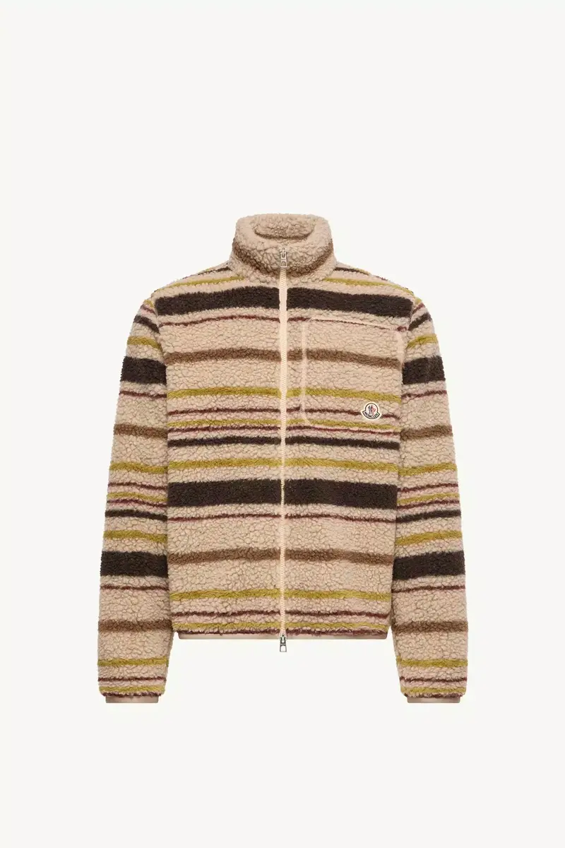Moncler Striped Teddy Zip-up Cardigan | Thumbnail 2 Moncler Striped Teddy Zip-up Cardigan | Thumbnail 2
