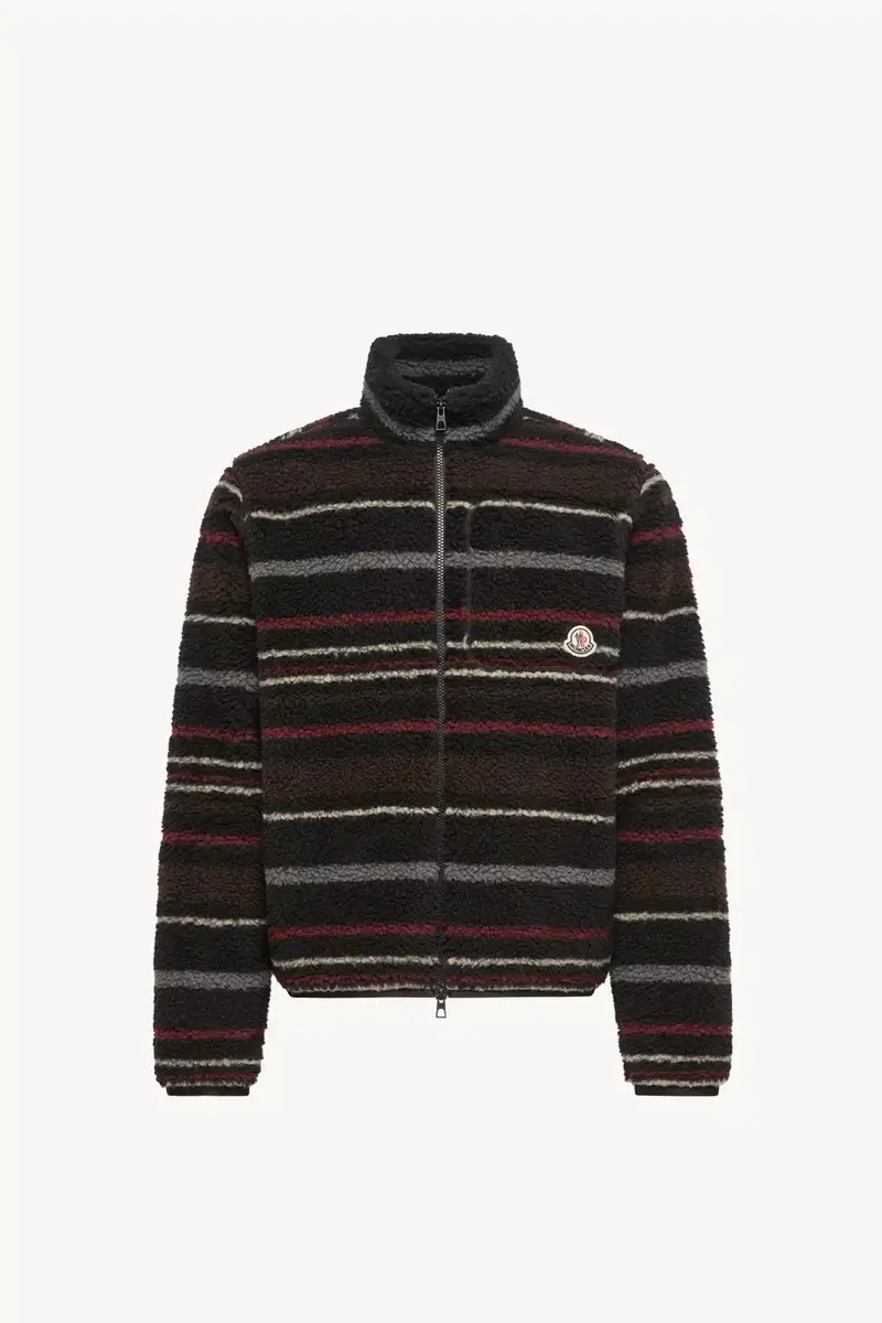 Moncler Striped Teddy Zip-up Cardigan | Thumbnail 2 Moncler Striped Teddy Zip-up Cardigan | Thumbnail 2
