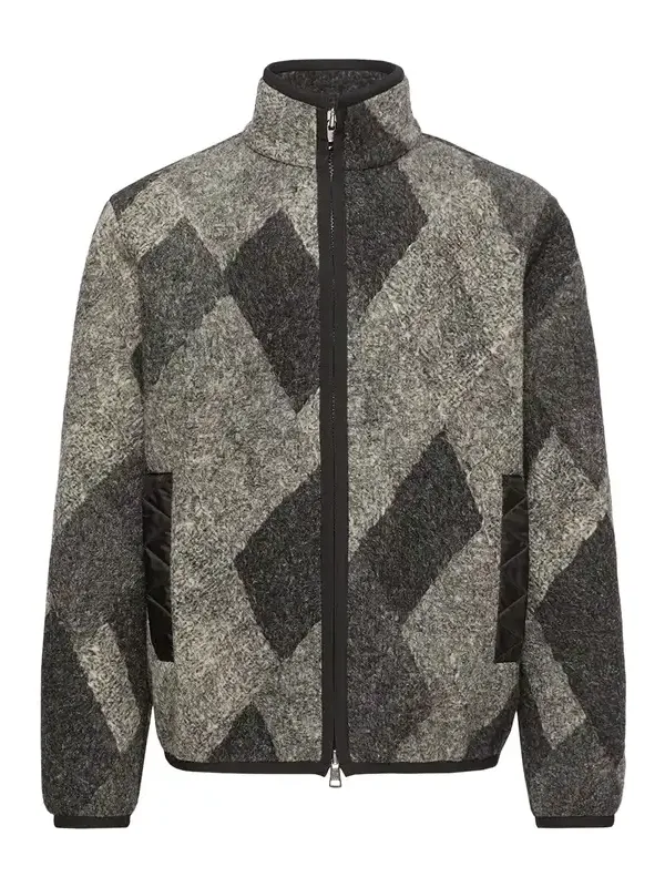 Diamond Pattern Wool Blend Zip-up Cardigan Diamond Pattern Wool Blend Zip-up Cardigan