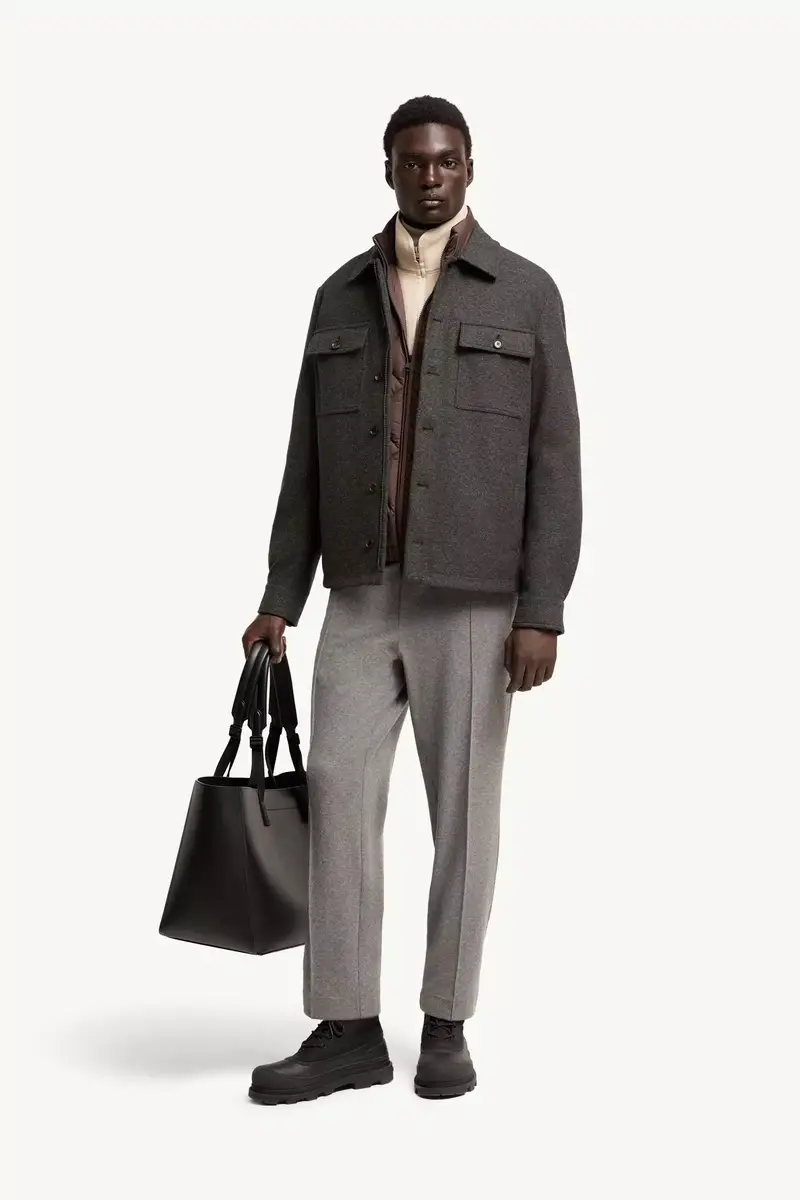 Moncler Leather Logo Flannel Pants | Thumbnail 3 Moncler Leather Logo Flannel Pants | Thumbnail 3
